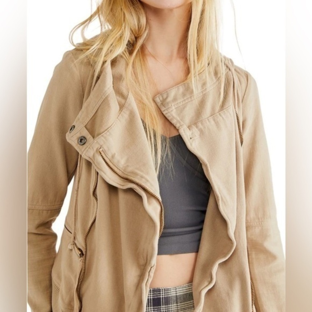 NWOT We The Free People Carmen Cotton Zippered Hoodie in Calm Sand - XS